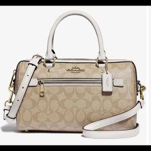 COACH Signature Canvas Rowan Satchel Handbag Purse Khaki Chalk F83607